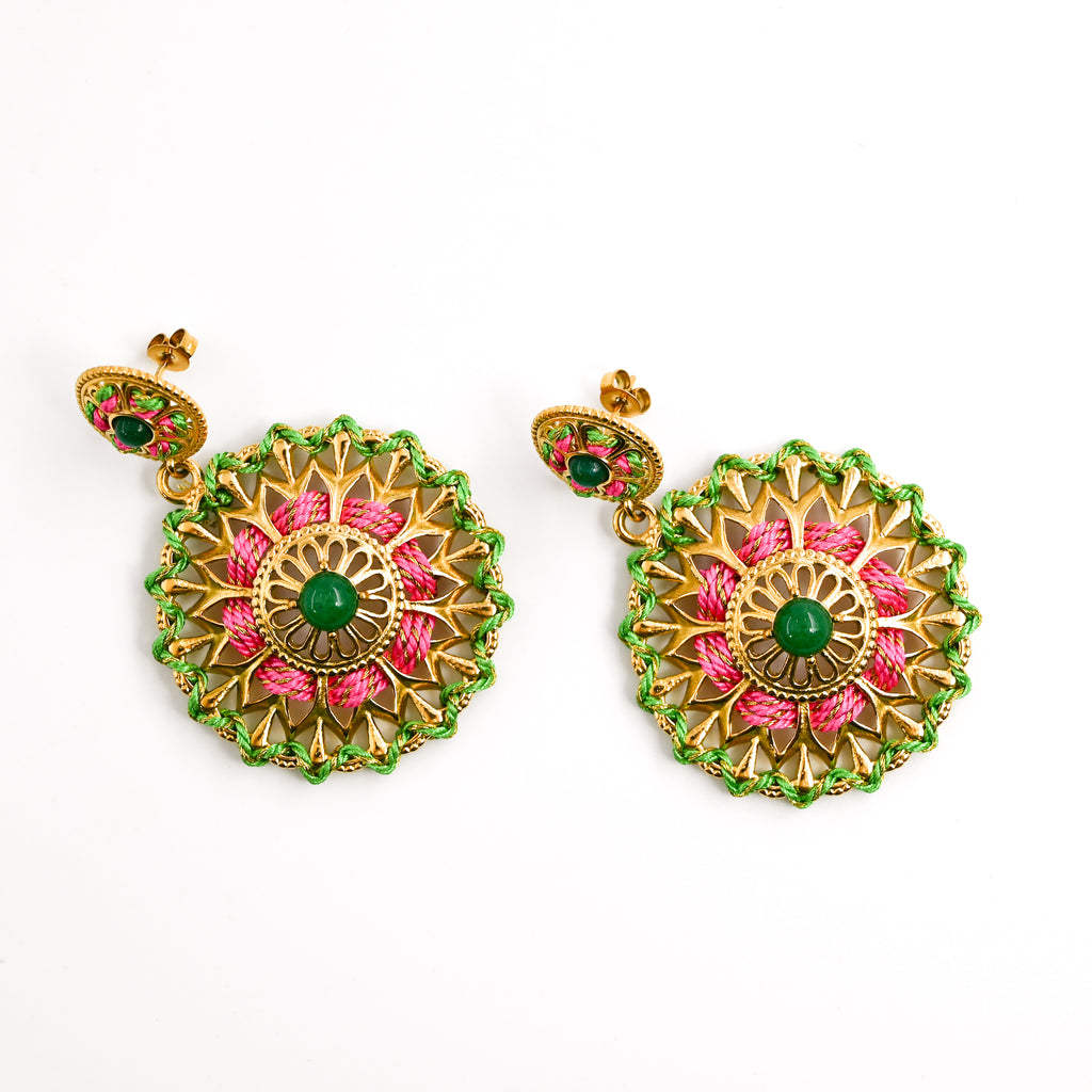 Boucles d'oreilles PIERA VERT/ROSE